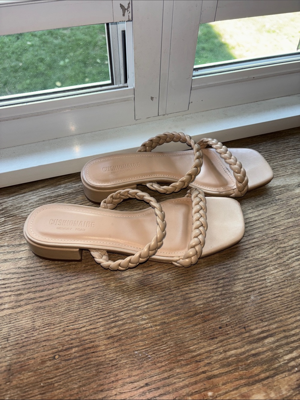 Cushionaire Braided Strap Slide Sandals - Beige
